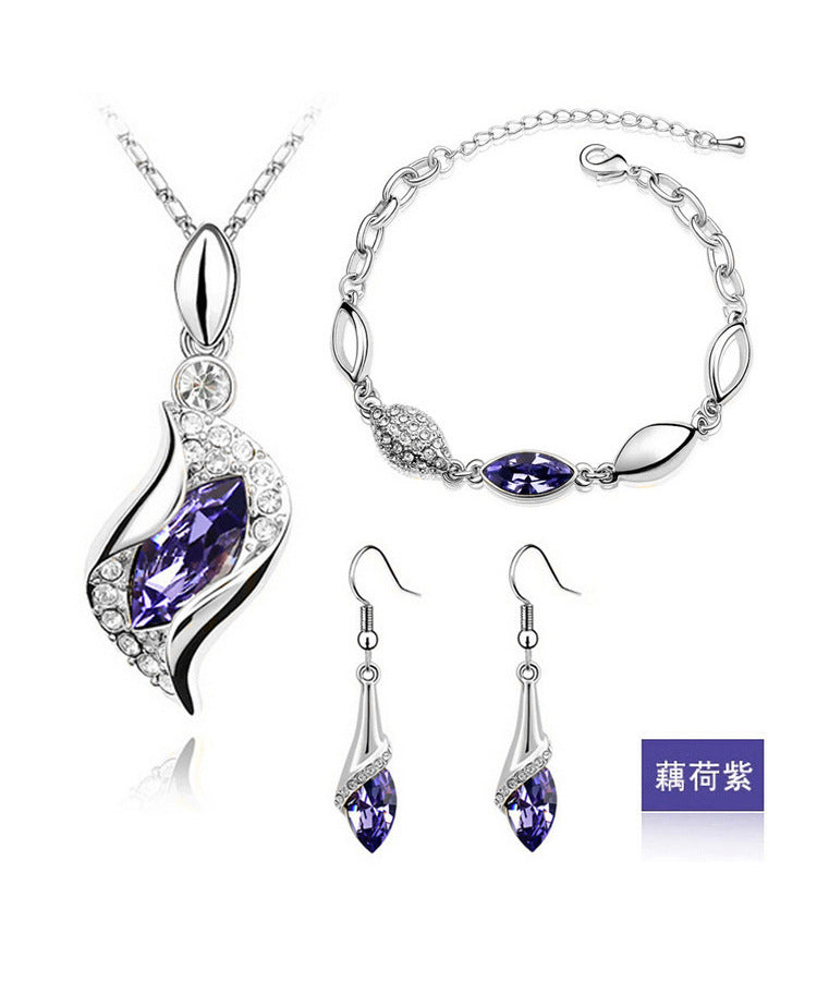 Elegant Crystal Jewelry Set for Women – Silver Tone Necklace & Earrings