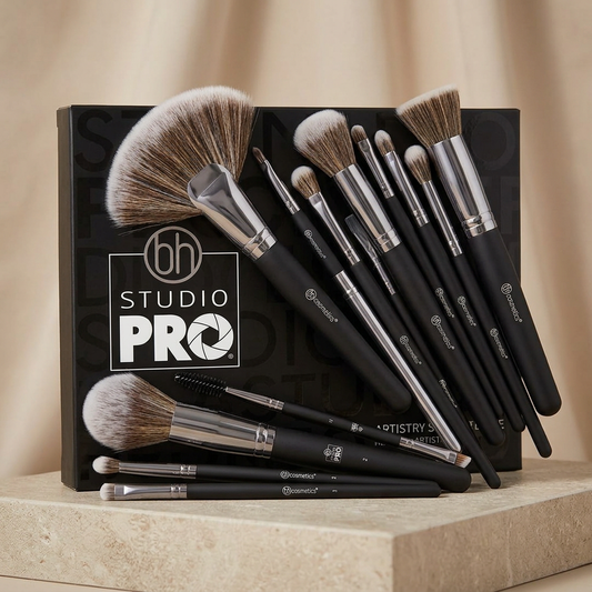 13-Piece Professional Makeup Brush Set | Black & Silver Beauty Brushes