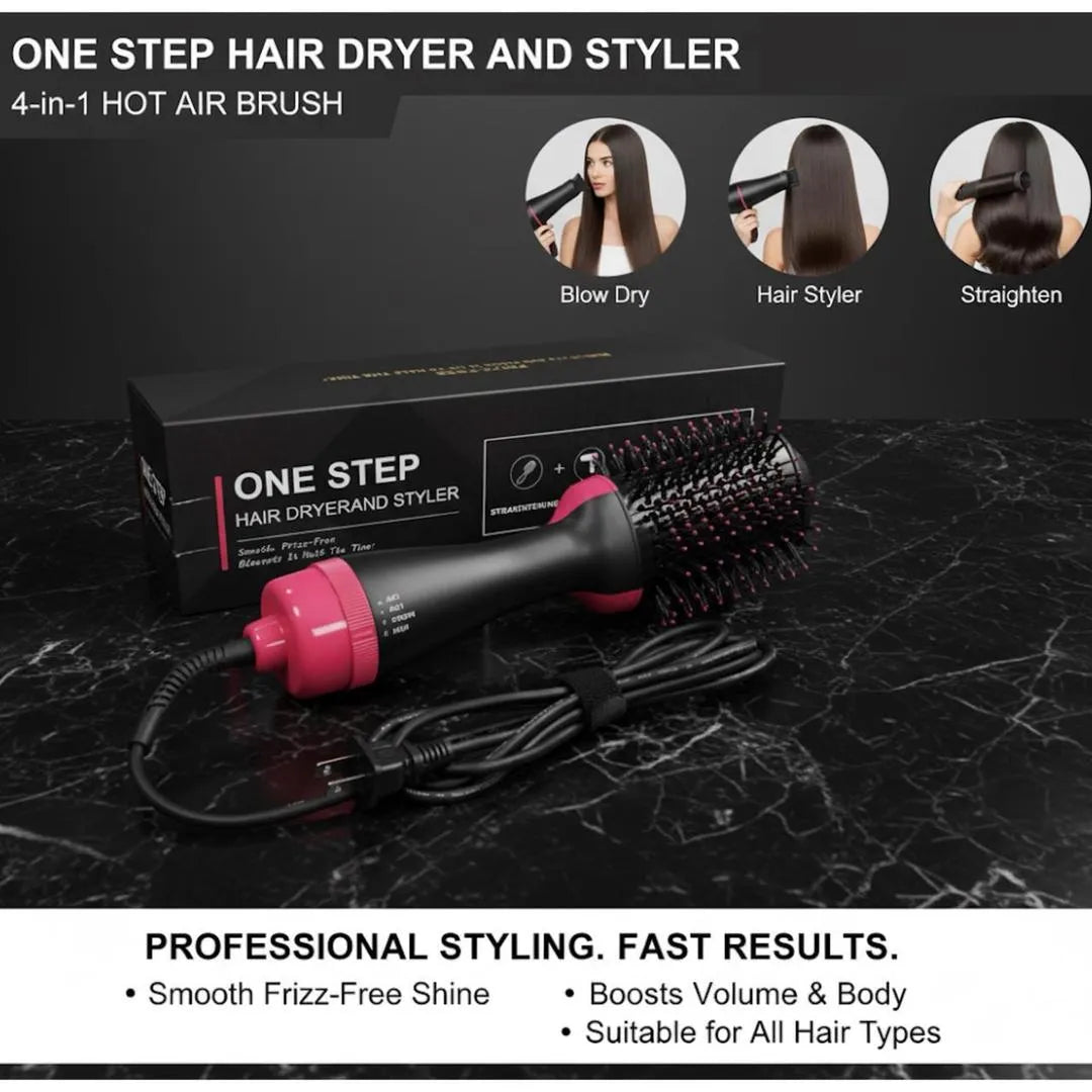3-in-1 One Step Hair Dryer and Styler Hot Air Brush - Professional Blowout Volumizer & Straightener