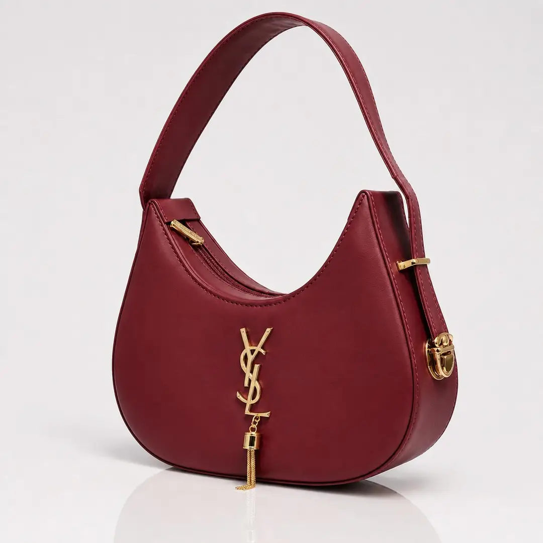 YSL Hobo Bag in Plain Leather with Adjustable Handle - Minimalist Designer Shoulder Bag