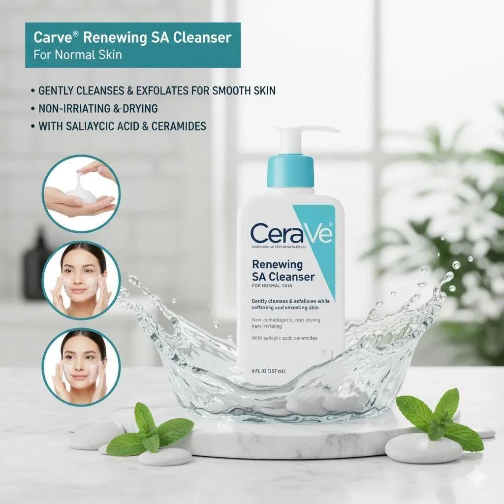 CeraVe Renewing SA Cleanser 237ml | Gentle Exfoliating Face Wash for Normal Skin
