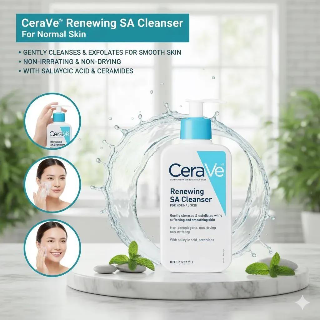 CeraVe Renewing SA Cleanser 237ml | Gentle Exfoliating Face Wash for Normal Skin