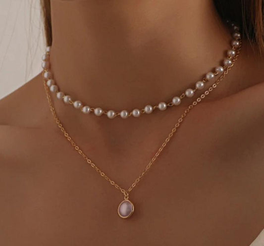 Aesthetic 2-Layer Beaded Chain Choker - Cute Dainty Layering Necklace for Girls