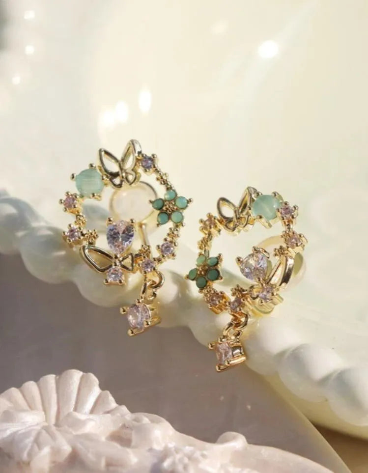 Elegant Butterfly Gemstone Earrings for Women - Sparkling Crystal Butterfly Drop Studs