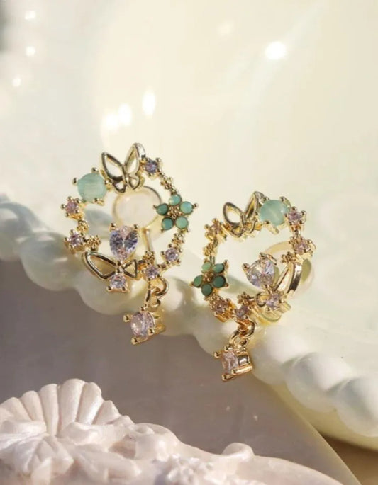Elegant Butterfly Gemstone Earrings for Women - Sparkling Crystal Butterfly Drop Studs