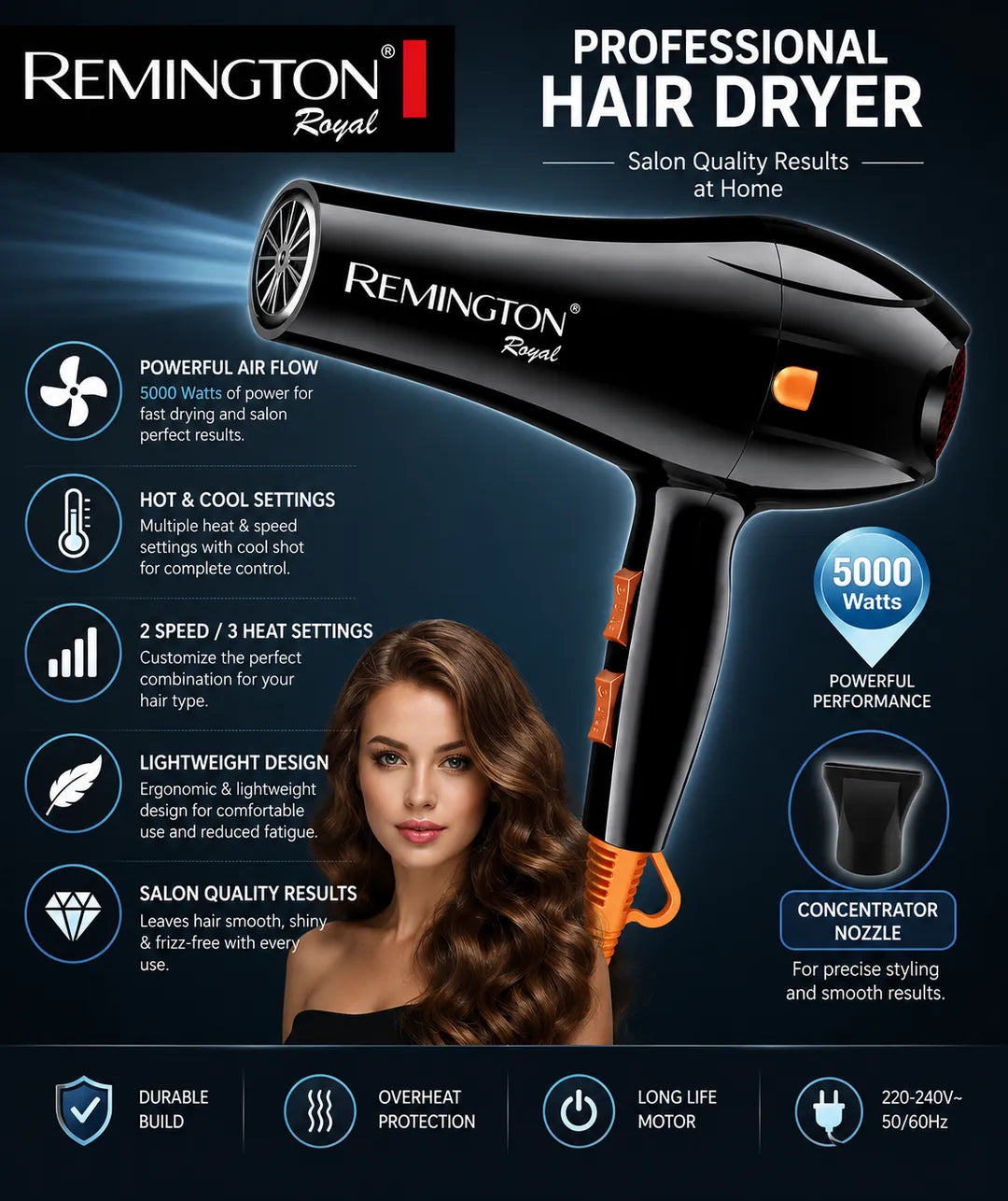 Remington Professional Hair Dryer D-6005 | Fast Drying & Salon Styling