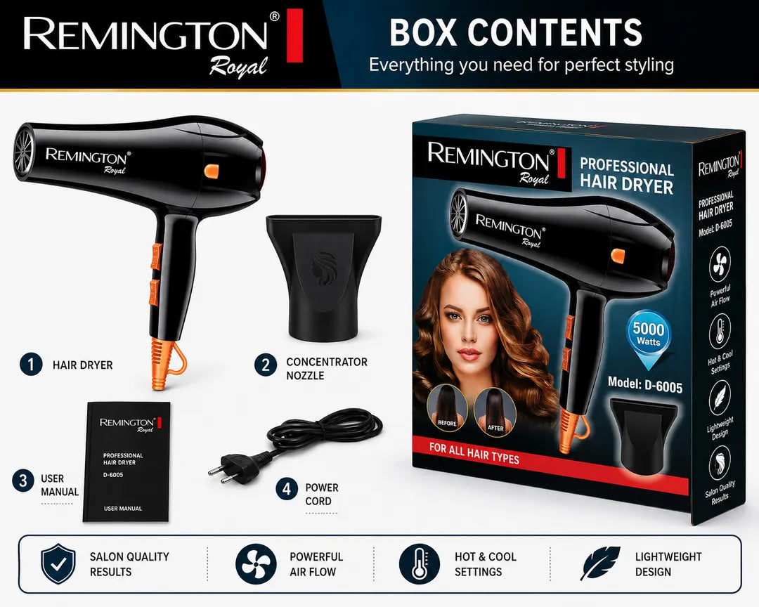 Remington Professional Hair Dryer D-6005 | Fast Drying & Salon Styling