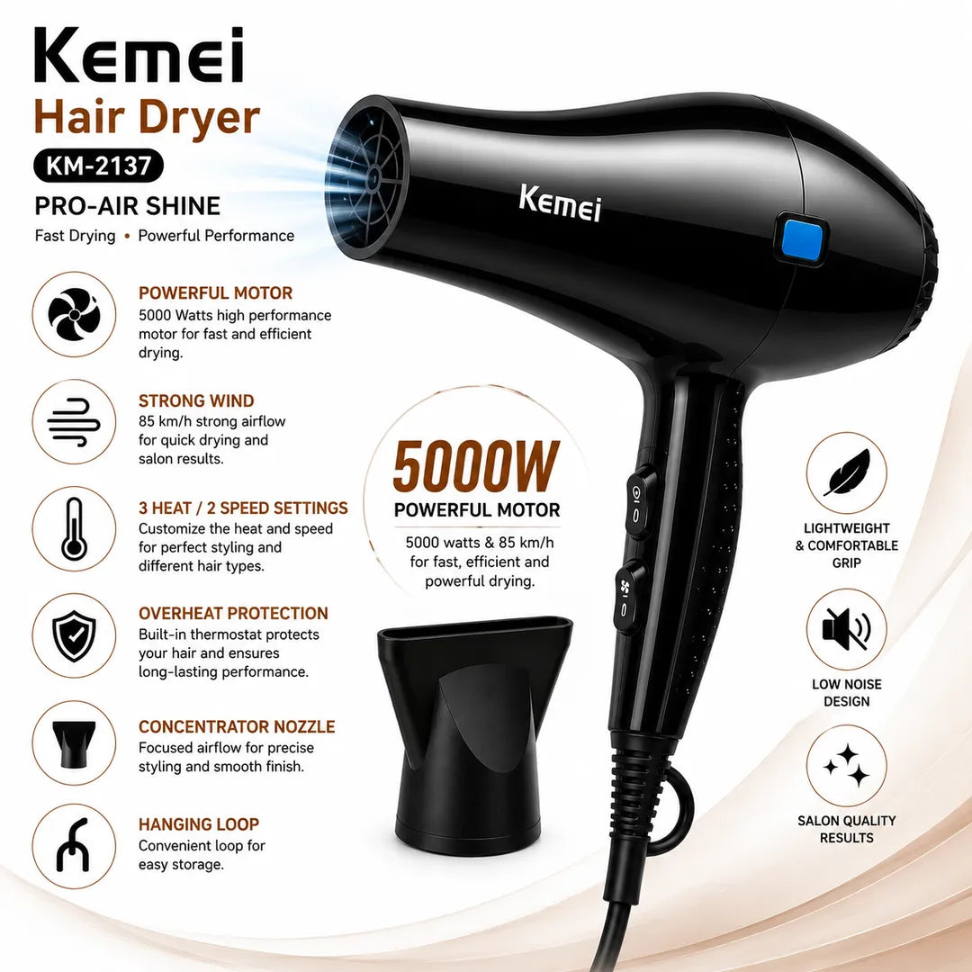 Professional Hair Dryer KM-2137 | Fast Drying & Powerful Styling
