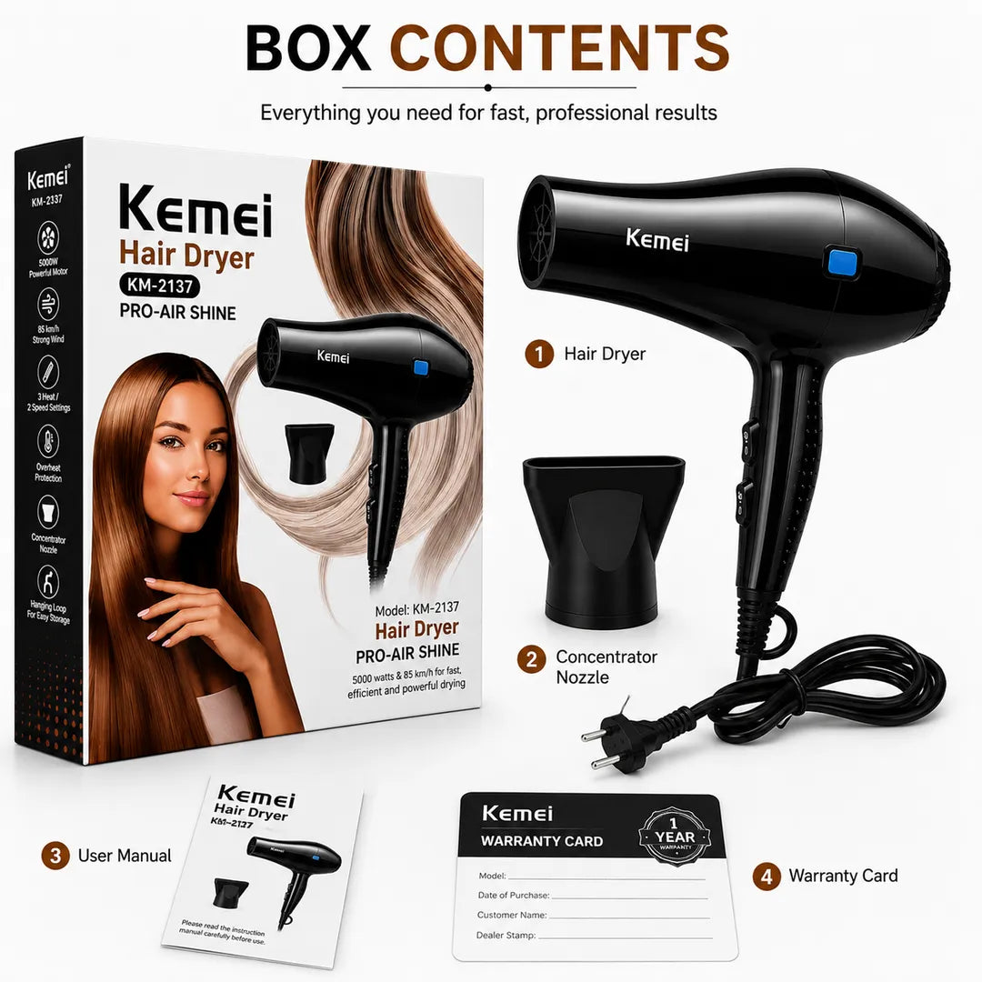 Professional Hair Dryer KM-2137 | Fast Drying & Powerful Styling