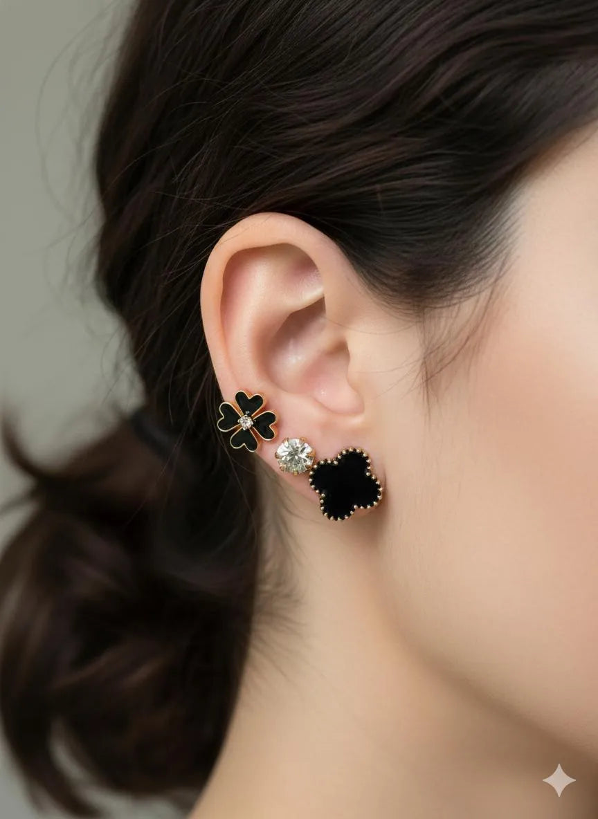 Premium Black Quatrefoil Jewelry Set – Elegant Gold Finish