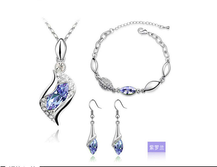 Elegant Crystal Jewelry Set for Women – Silver Tone Necklace & Earrings