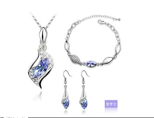 Elegant Crystal Jewelry Set for Women – Silver Tone Necklace & Earrings